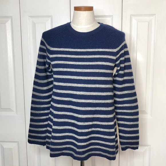 Madewell 💯% merino stadium striped sweater, leather elbow patches, item 07741 - Picture 2 of 7